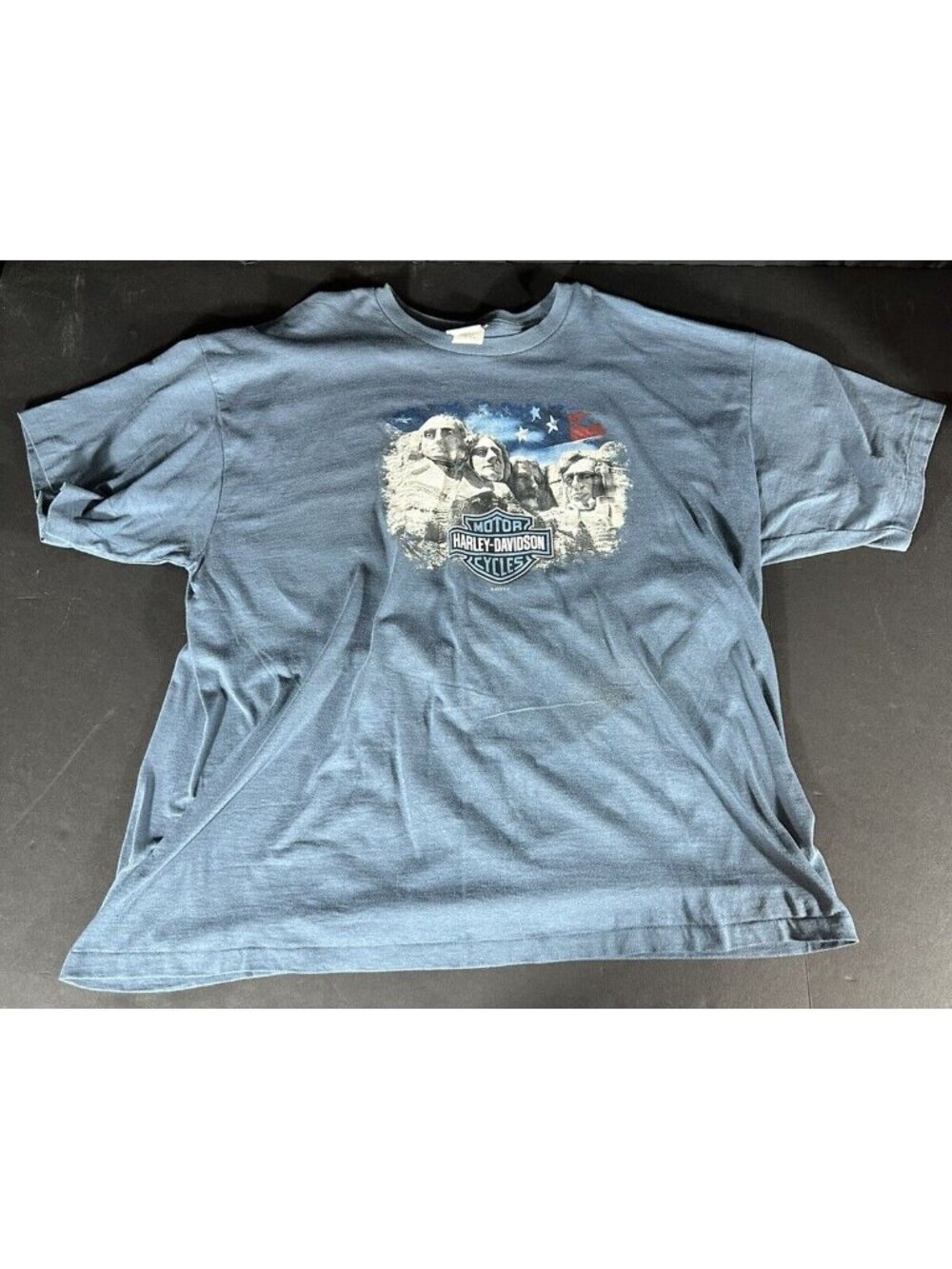 Harley Davidson Graphic T Shirt 2XL Mens Blue Black Hills South Dakota Rushmore